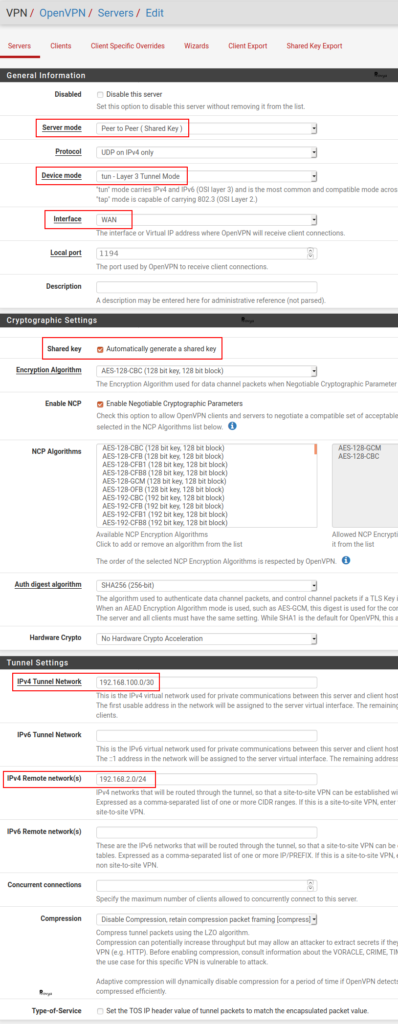 OpenVPN server configuration