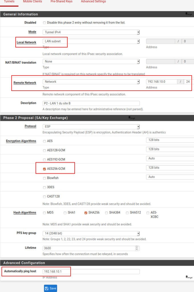 IPsec Phase 2 configuration