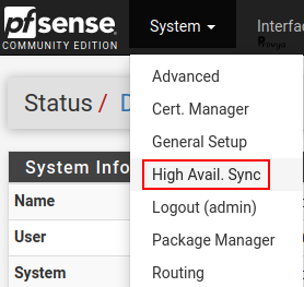 menu System > High Avail. Sync