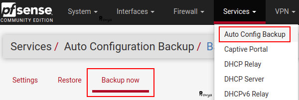 menu Services > Auto Config Backup > Backup now