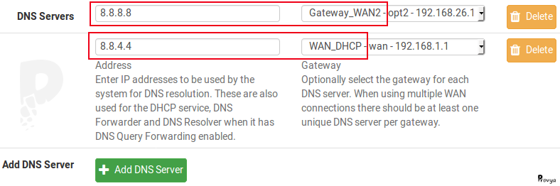 DNS servers configuration example