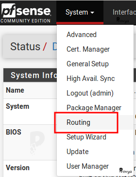 menu System > Routing