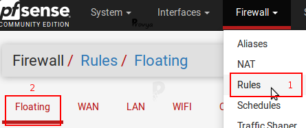 menu Firewall > Rules > Floating