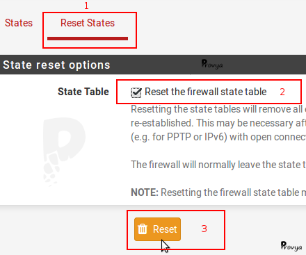 Reset the firewall state table