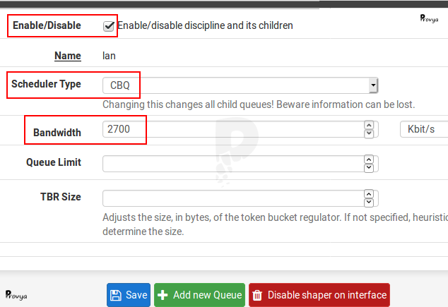 Traffic shaper configuration