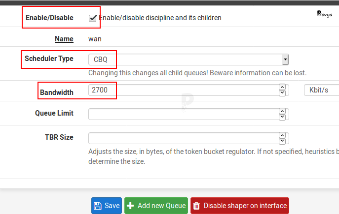 Traffic shaper configuration