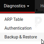 menu Diagnostics > Backup & Restore