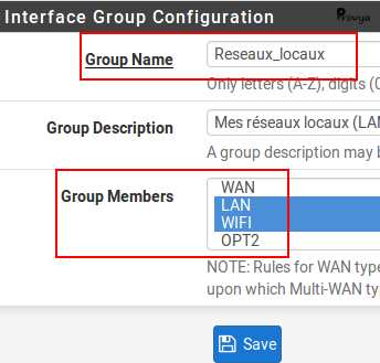 Interface group configuration