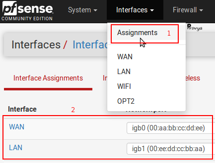 menu Interfaces > Assignments