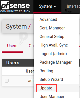 menu System > Update