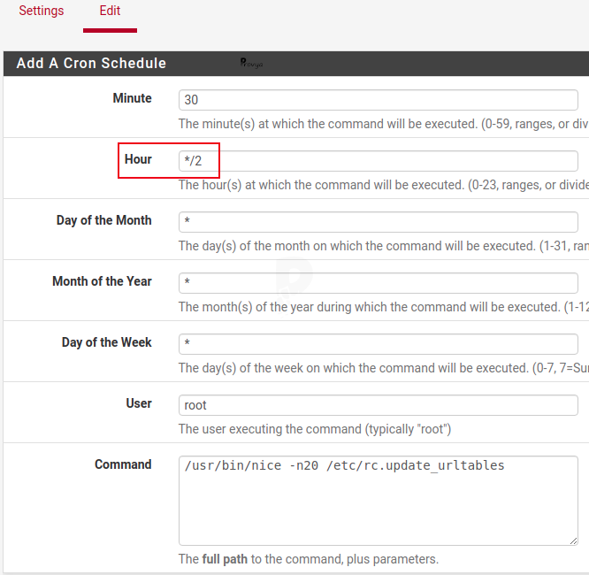 set reload frequency on pfSense (Provya)