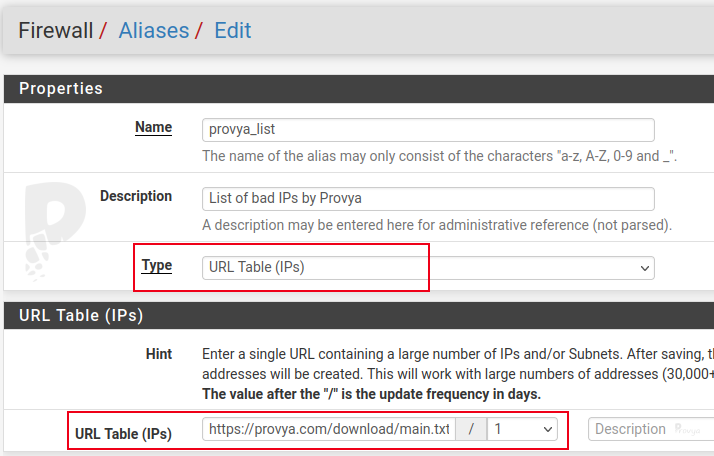 configuring alias on pfSense (Provya)