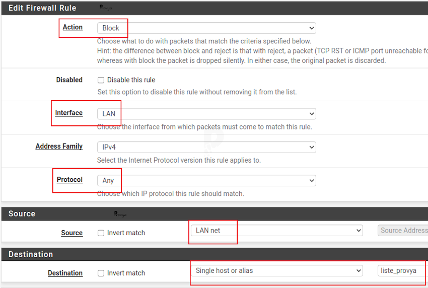 configuring a block rule on lan interface (pfSense)