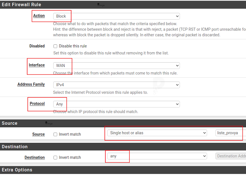 configuring a block rule on wan interface (pfSense)