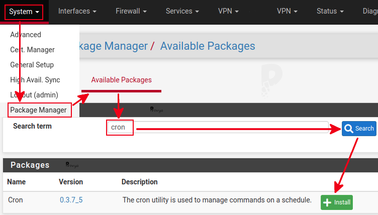 how to install cron package on pfSense (Provya)